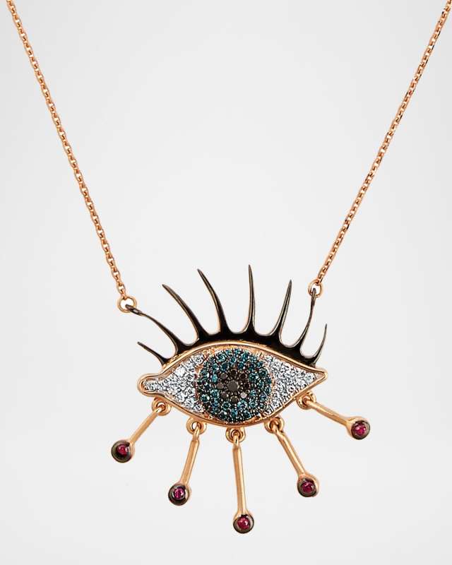 Eye Light Diamond and Ruby Pendant Necklace
